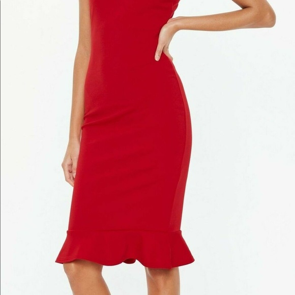 Missguided Scuba Square Neck Frill Hem Midi Dress - Picture 3 of 6